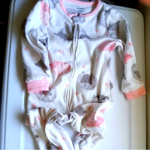 Carter's Fleece Pink and Gray Hedgehog Feet Pajamas - Picture 1 of 4